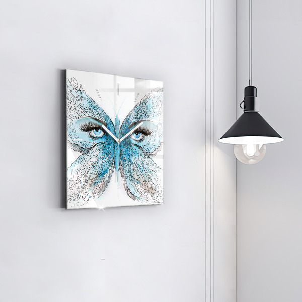 Square glass wall clock Butterfly face
