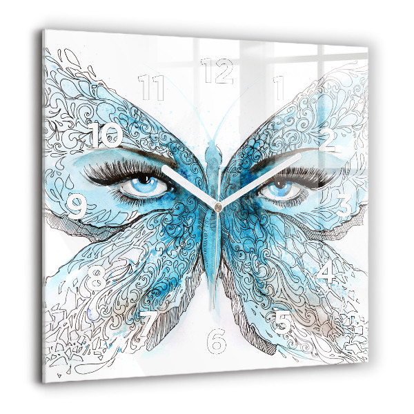 Square glass wall clock Butterfly face