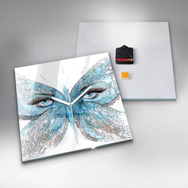 Square glass wall clock Butterfly face