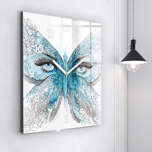 Square glass wall clock Butterfly face