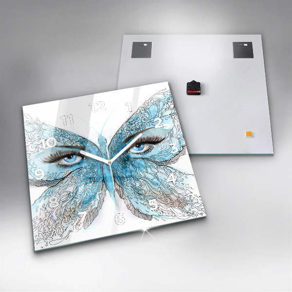 Square glass wall clock Butterfly face