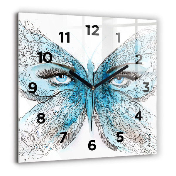 Square glass wall clock Butterfly face
