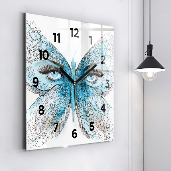 Square glass wall clock Butterfly face