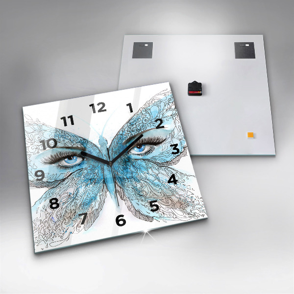Square glass wall clock Butterfly face