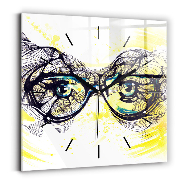 Square glass wall clock Eyes with glasses