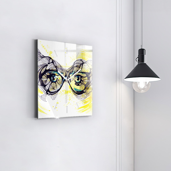 Square glass wall clock Eyes with glasses