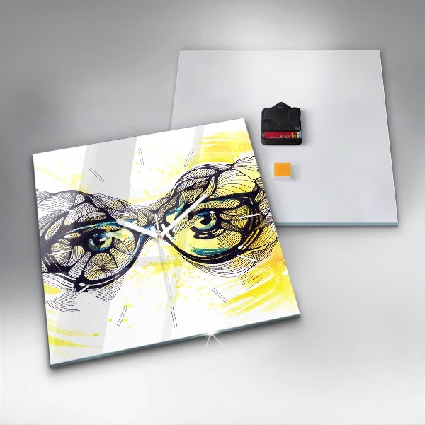 Square glass wall clock Eyes with glasses