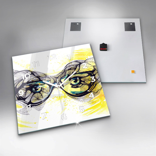 Square glass wall clock Eyes with glasses