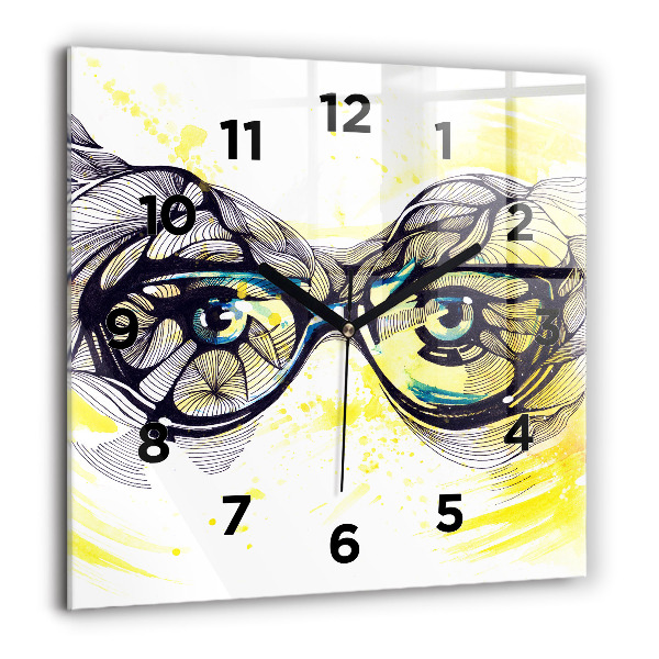 Square glass wall clock Eyes with glasses