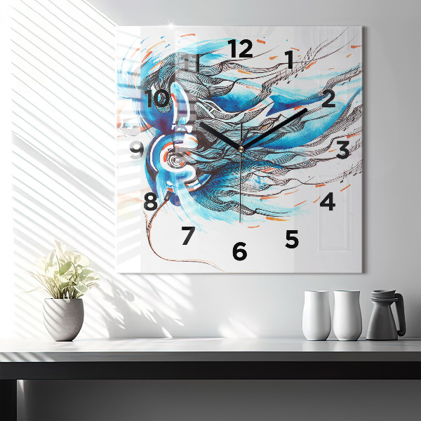 Square glass wall clock Illustration of a handset