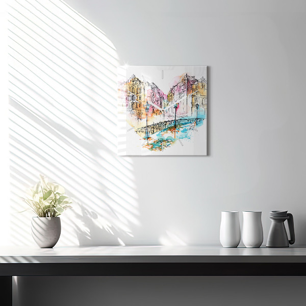 Square glass wall clock Painted Architecture