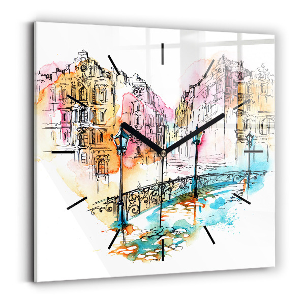 Square glass wall clock Painted Architecture