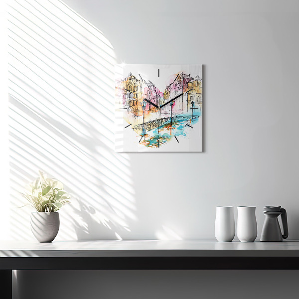 Square glass wall clock Painted Architecture
