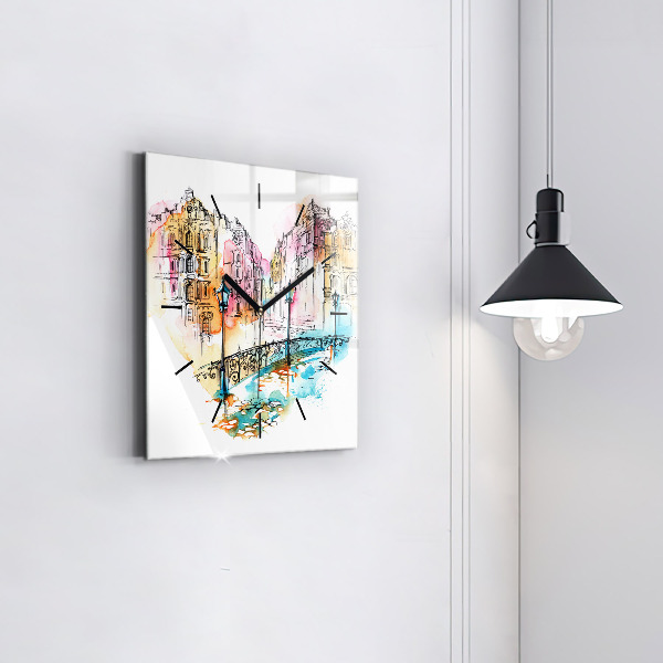 Square glass wall clock Painted Architecture