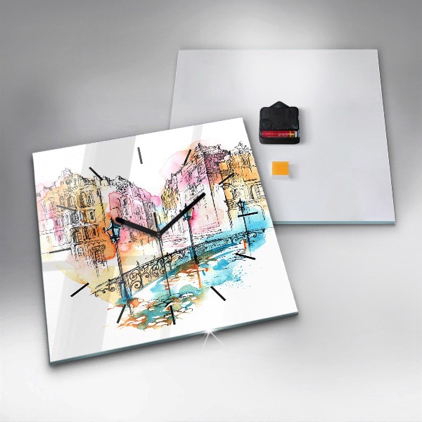Square glass wall clock Painted Architecture