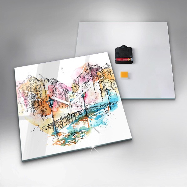 Square glass wall clock Painted Architecture