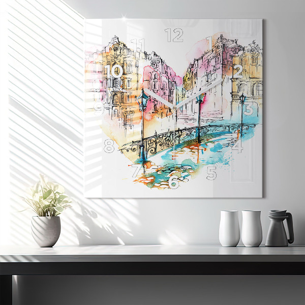 Square glass wall clock Painted Architecture