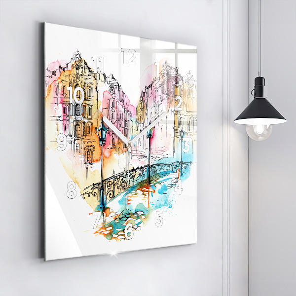 Square glass wall clock Painted Architecture