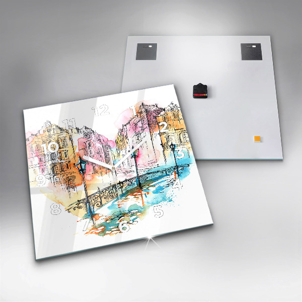 Square glass wall clock Painted Architecture