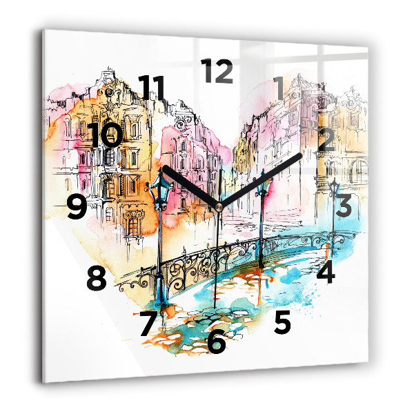 Square glass wall clock Painted Architecture