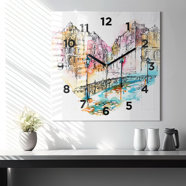 Square glass wall clock Painted Architecture