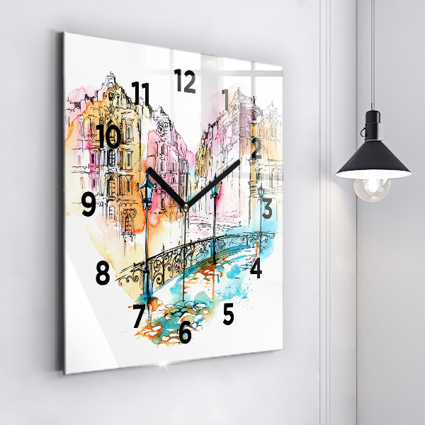 Square glass wall clock Painted Architecture