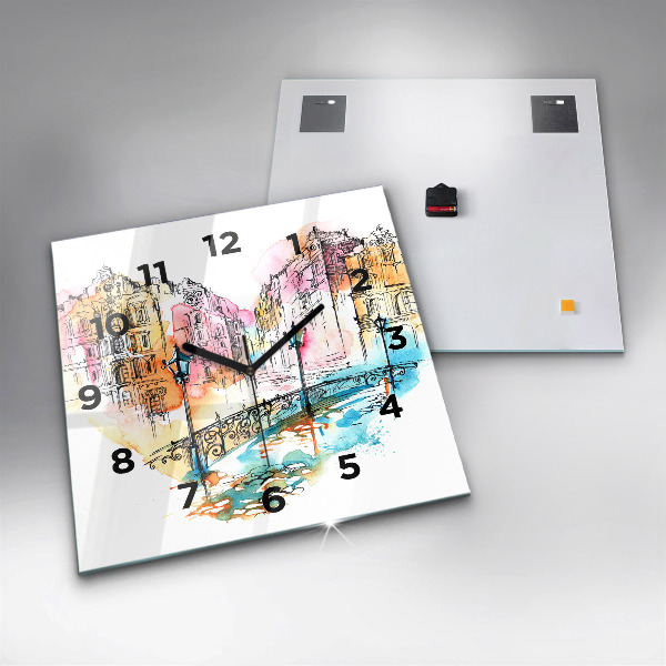Square glass wall clock Painted Architecture