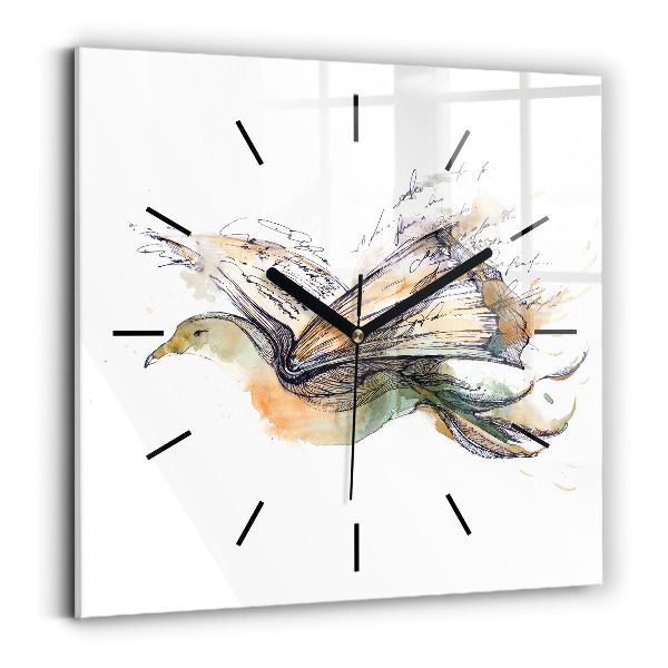 Square glass wall clock The bird and the book