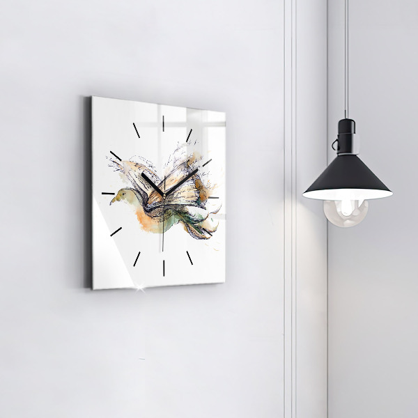 Square glass wall clock The bird and the book