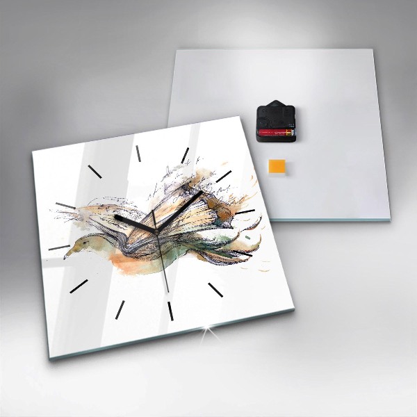 Square glass wall clock The bird and the book
