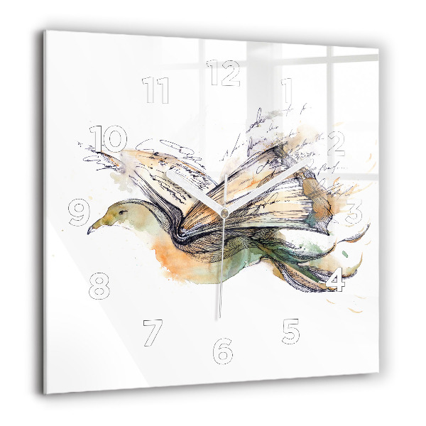 Square glass wall clock The bird and the book