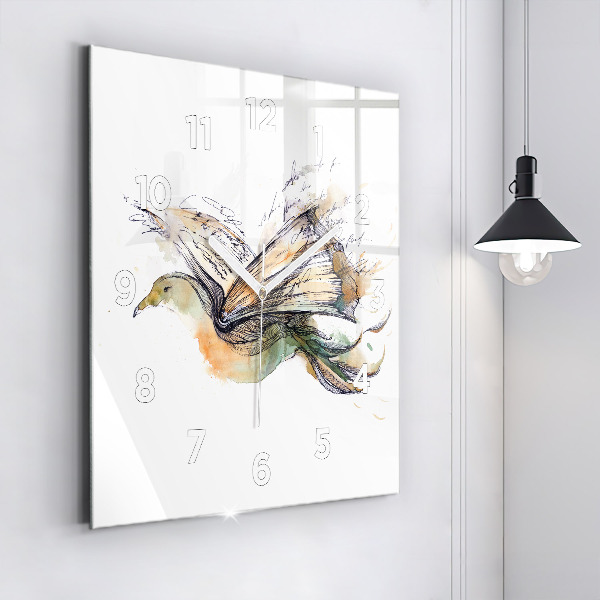Square glass wall clock The bird and the book