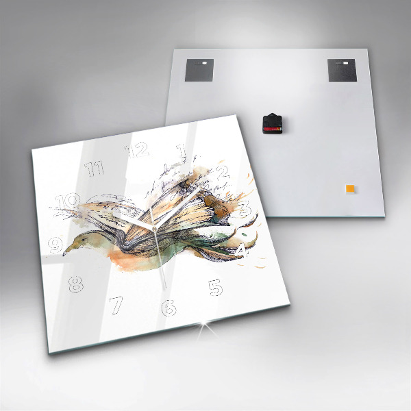 Square glass wall clock The bird and the book