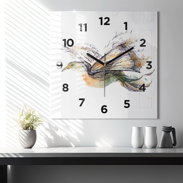 Square glass wall clock The bird and the book