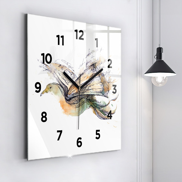 Square glass wall clock The bird and the book