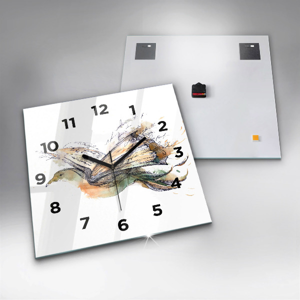 Square glass wall clock The bird and the book