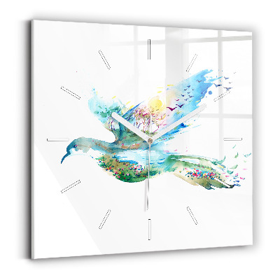Square glass wall clock Abstraction of bird and spring