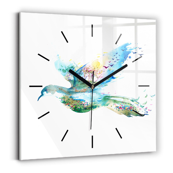 Square glass wall clock Abstraction of bird and spring