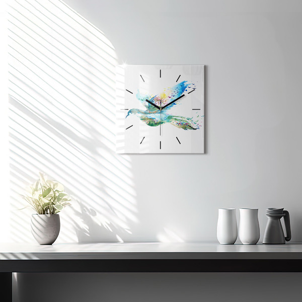 Square glass wall clock Abstraction of bird and spring