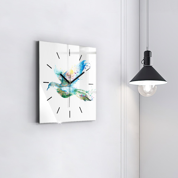 Square glass wall clock Abstraction of bird and spring