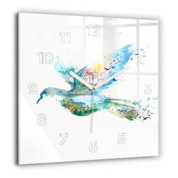 Square glass wall clock Abstraction of bird and spring