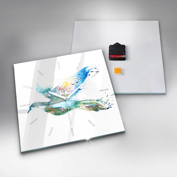 Square glass wall clock Abstraction of bird and spring
