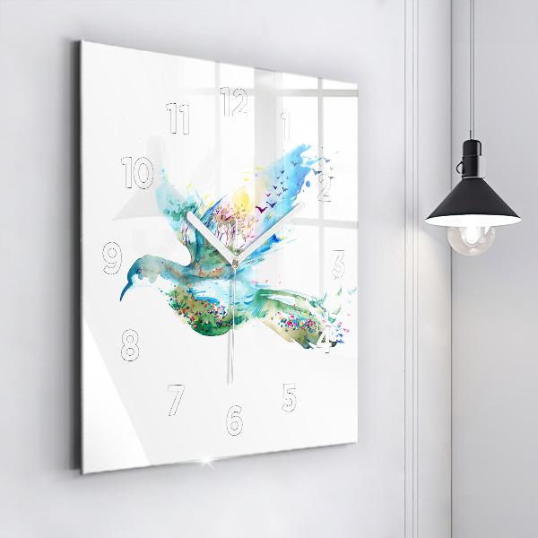 Square glass wall clock Abstraction of bird and spring