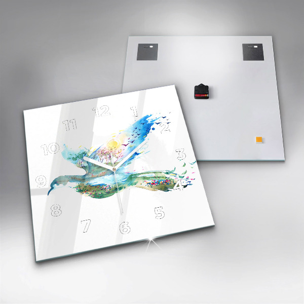 Square glass wall clock Abstraction of bird and spring