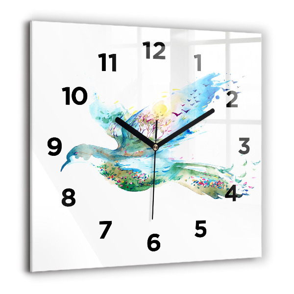 Square glass wall clock Abstraction of bird and spring