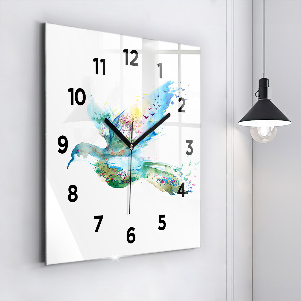 Square glass wall clock Abstraction of bird and spring