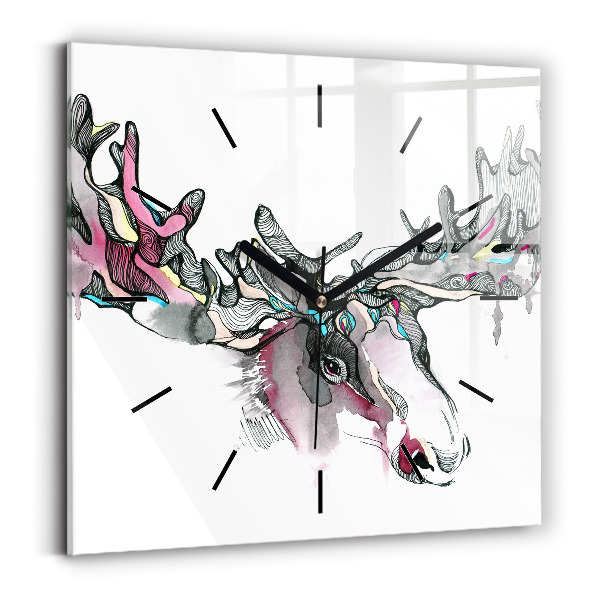 Square glass wall clock Moose abstract