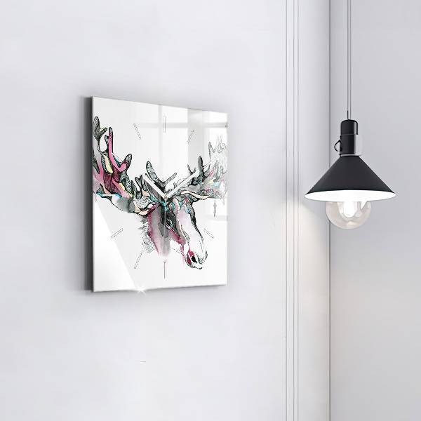 Square glass wall clock Moose abstract