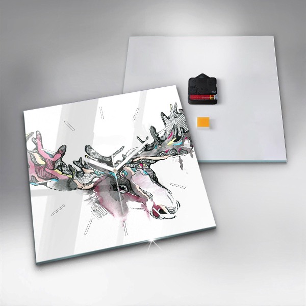 Square glass wall clock Moose abstract