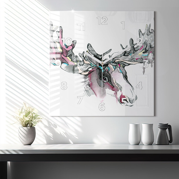 Square glass wall clock Moose abstract